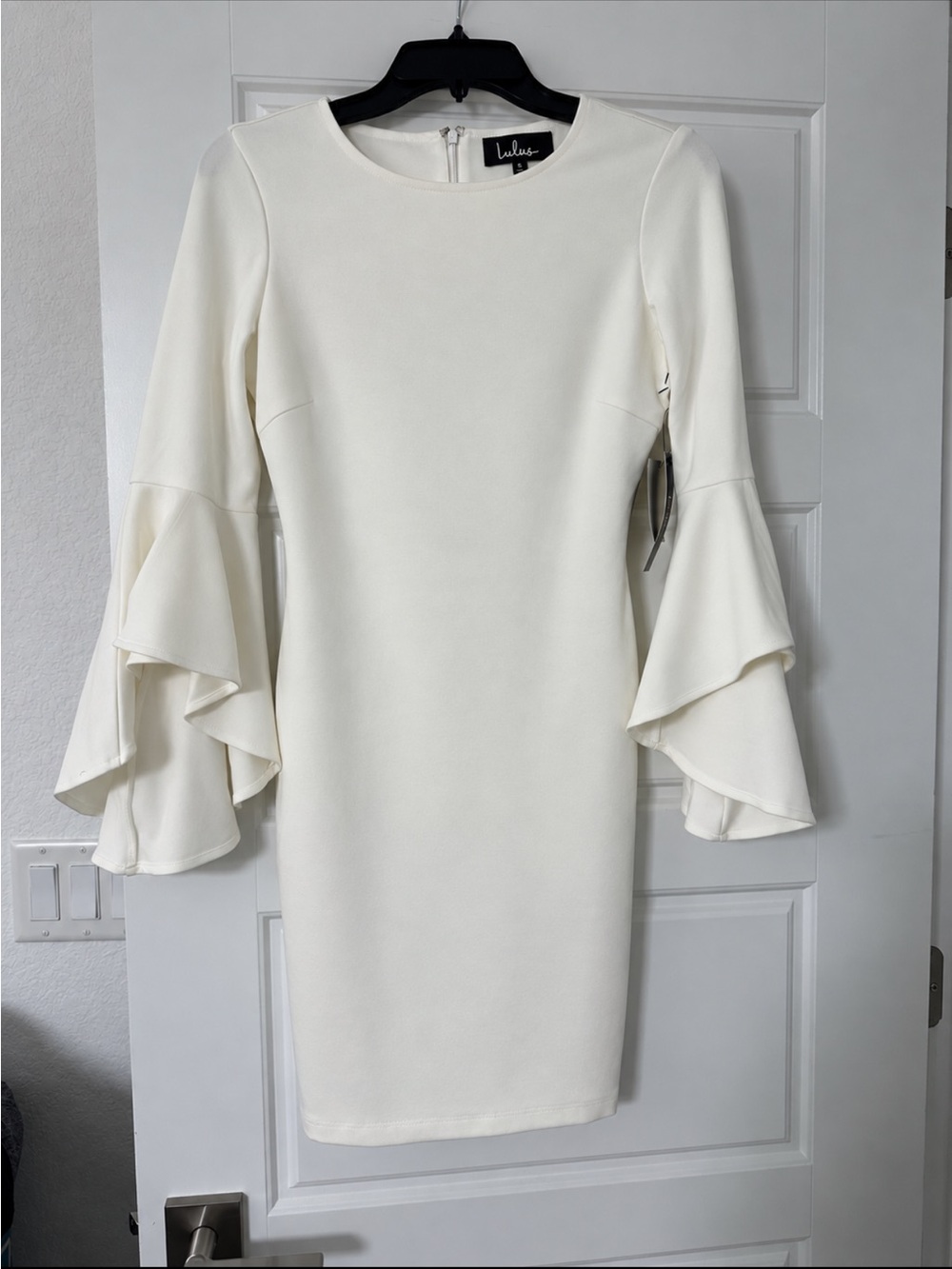 Lulu's White Ruffle-Sleeve Bodycon Dress